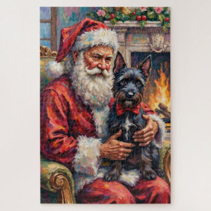 Santa Claus Holding Scottish Terrier Christmas Art Jigsaw Puzzle