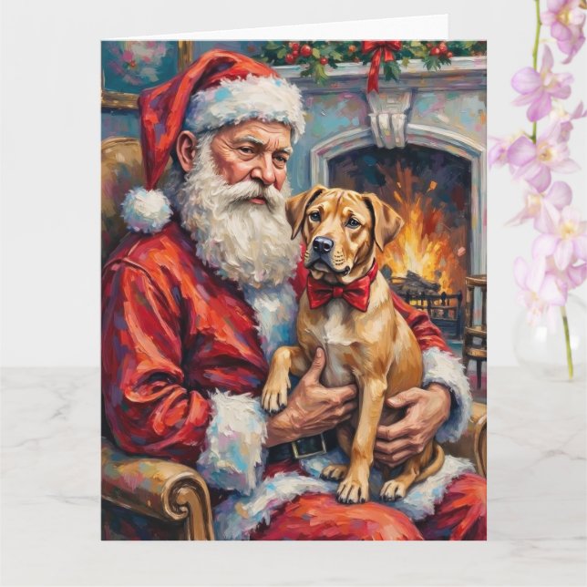 Santa Claus Holding Shar Pei Christmas Art Card (Orchid)