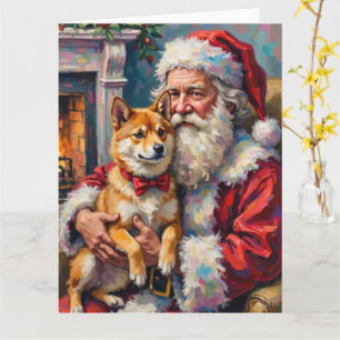 Santa Claus Holding Shiba Inu Christmas Art Card