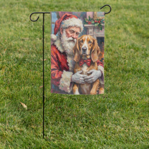 Santa Claus Holding Silken Windhound Christmas Art Garden Flag