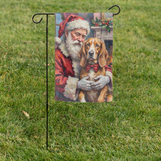 Santa Claus Holding Silken Windhound Christmas Art Garden Flag (In SItu)