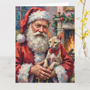Santa Claus Holding Sphynx Cat Christmas Art Card