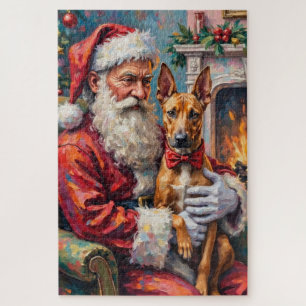 Santa Claus Holding Thai Ridgeback Christmas Art Jigsaw Puzzle