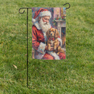 Santa Claus Holding Tibetan Spaniel Christmas Art Garden Flag