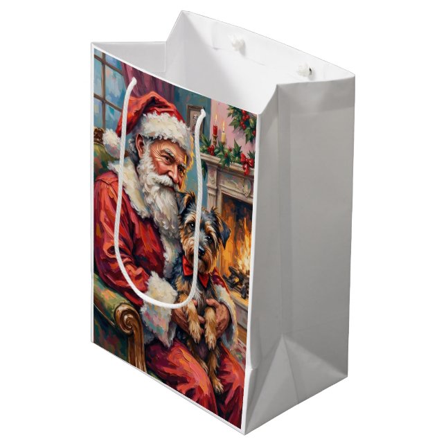 Santa Claus Holding Tibetan Terrier Christmas Art Medium Gift Bag (Front Angled)