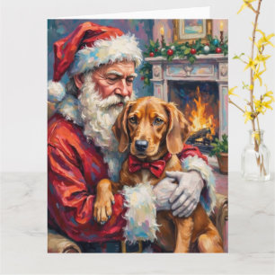 Santa Claus Holding Vizsla Christmas Art Card