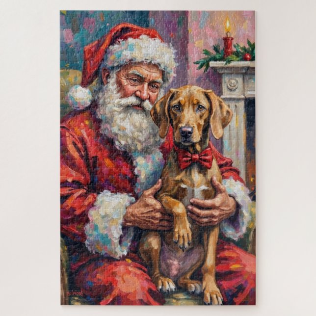 Santa Claus Holding Weimaraner Christmas Art Jigsaw Puzzle (Vertical)