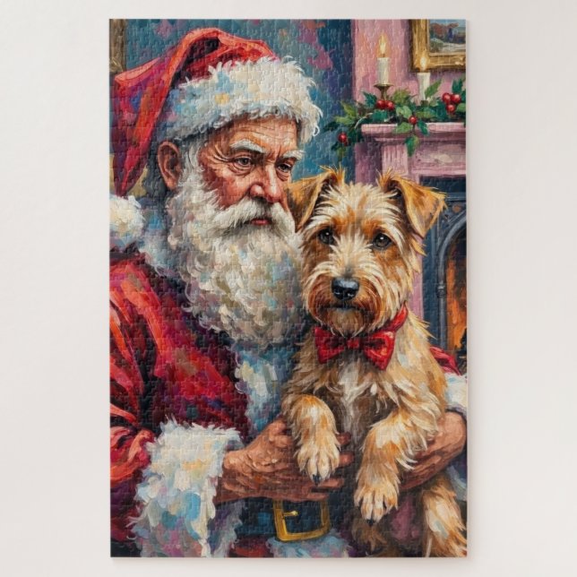 Santa Claus Holding Wheaten Terrier Christmas Art Jigsaw Puzzle (Vertical)