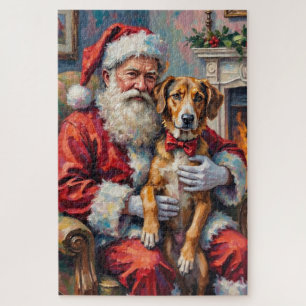 Santa Claus Holding Wolfhound Christmas Art Jigsaw Puzzle