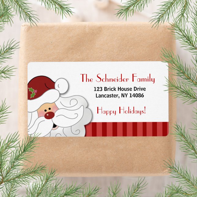 Santa Claus Holiday Address Label (Red Stripe) (Santa Claus Christmas Shipping Labels)