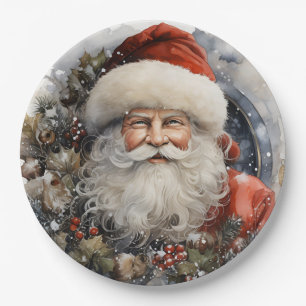 Santa Claus Holiday Christmas Paper Plates