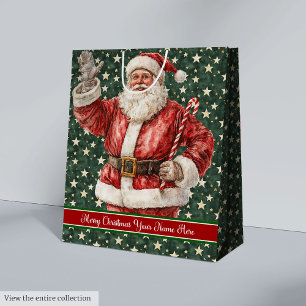 Santa Claus Holiday Gift Bag, Monogrammed Vintage Medium Gift Bag