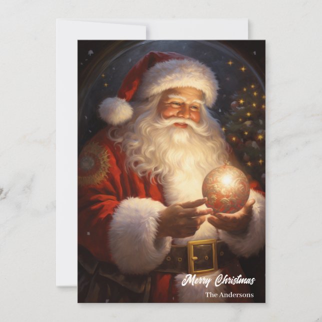 Santa Claus holiday night glowing Christmas ball Card (Front)