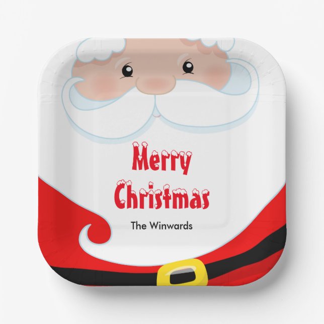 Santa Claus Holiday Party Merry Christmas Paper Plates (Front)