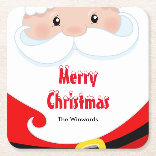 Santa Claus Holiday Party Merry Christmas Square Paper Coaster