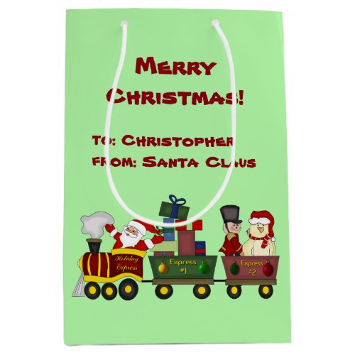 Santa Claus Holiday Train Personalized Medium Gift Bag