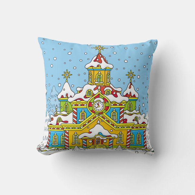Santa Claus housesanta,claus,house,winter,frost,gr Throw Pillow (Front)