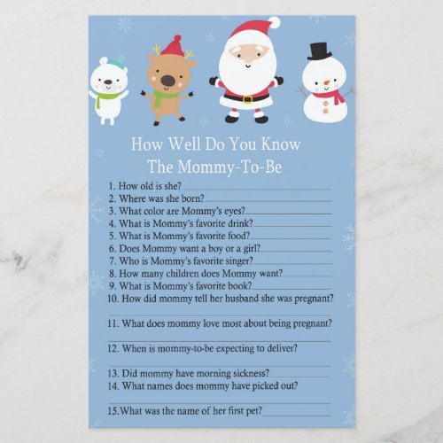 Santa Claus how well do you know baby shower game