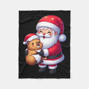 Santa Claus Hugs Capybara Funny Christmas Matching Fleece Blanket