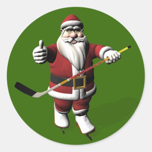 Santa Claus Ice Hockey Player Classic Round Sticker