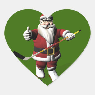 Santa Claus Ice Hockey Player Heart Sticker