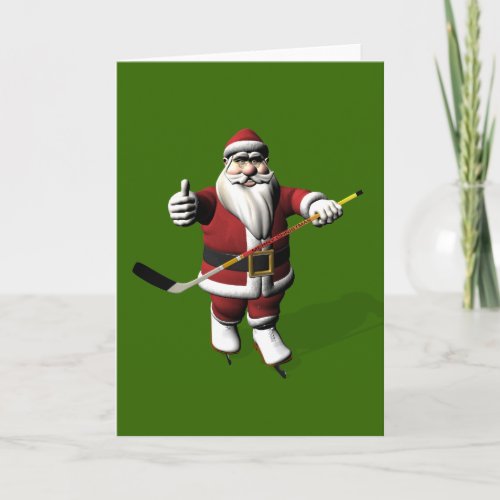 Santa Claus Ice Hockey Player Holiday Card