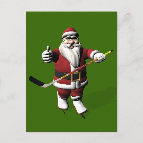 Santa Claus Ice Hockey Player Holiday Postcard