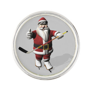 Santa Claus Ice Hockey Player Pin