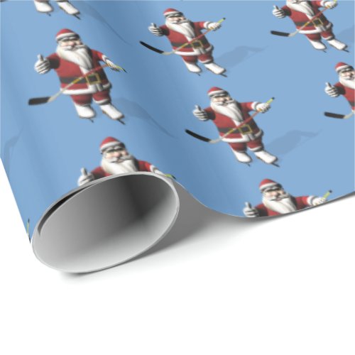 Santa Claus Ice Hockey Player Wrapping Paper