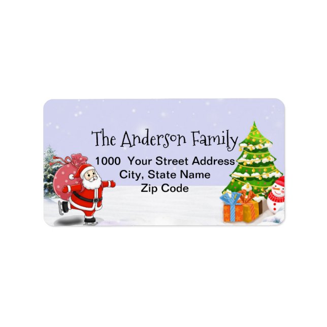 Santa Claus Ice Skating  Address Label (Front)