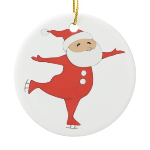Santa Claus ice-skating {ornament} CUSTOMIZE Ceramic Ornament