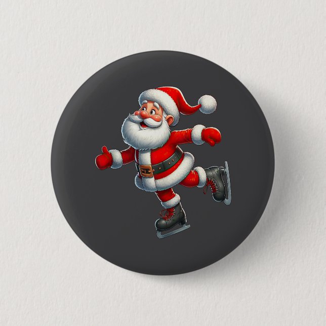 Santa Claus Ice Skating Skater Christmas Xmas  Button (Front)