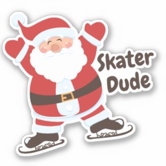 Santa Claus Ice Skating  Skater Dude Sticker