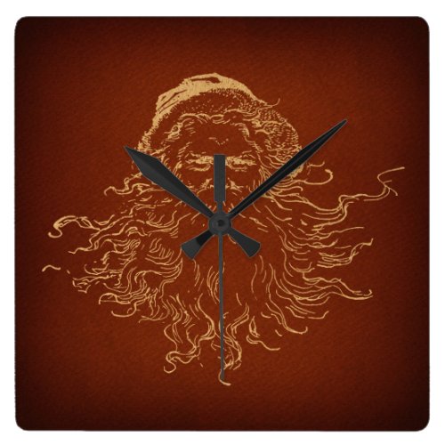 Santa Claus Illustrated Vintage Christmas Art Square Wall Clock