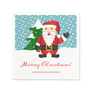Santa Claus Illustration Custom Name Christmas Napkins