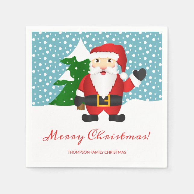 Santa Claus Illustration Custom Name Christmas Napkins (Front)