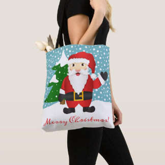 Santa Claus Illustration &amp; Merry Christmas Text Tote Bag