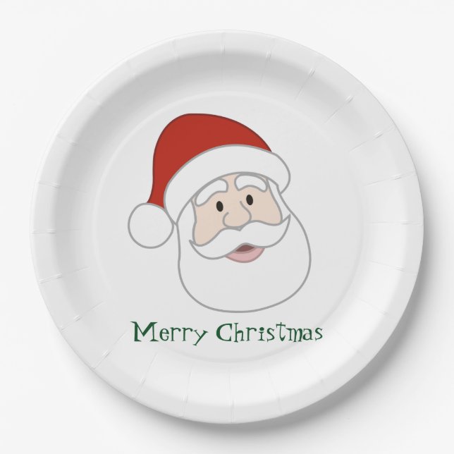 Santa Claus Illustration & Text Paper Plates (Front)