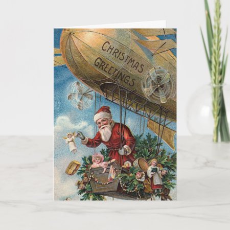 "santa Claus In A Blimp" Christmas Card