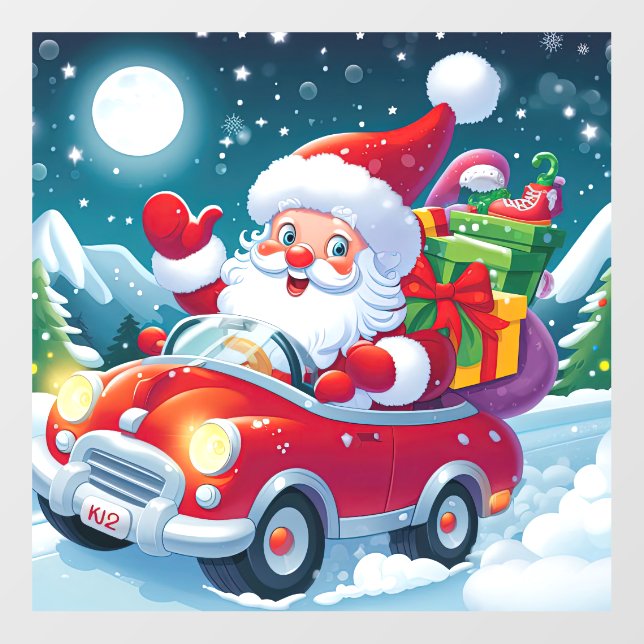 Santa Claus in a car full of Christmas gifts  Wall Decal (Front)