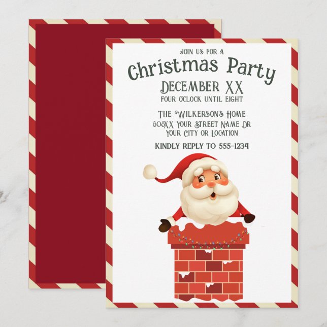 Santa Claus in a Chimney Colorful Christmas Invitation (Front/Back)