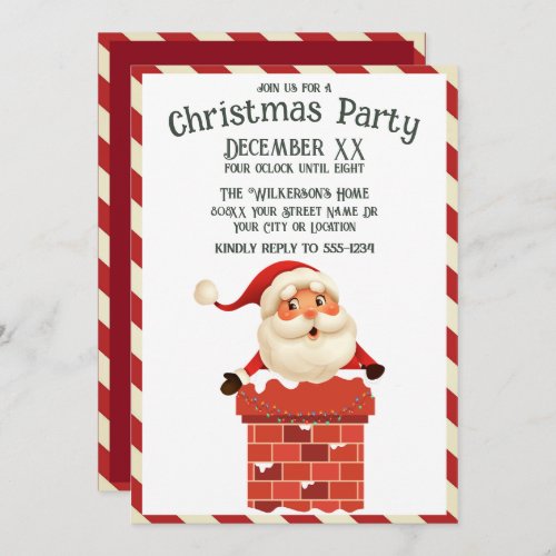 Santa Claus in a Chimney Colorful Christmas Invitation