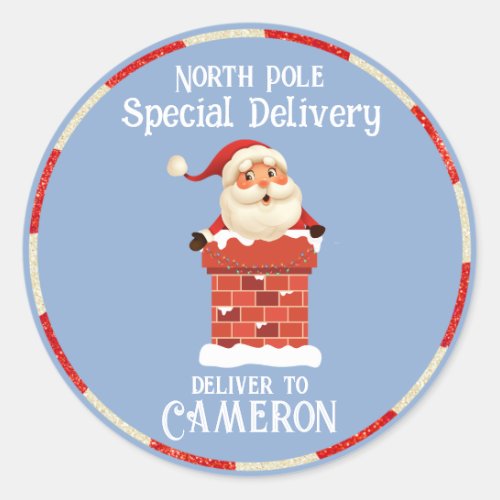 Santa Claus in a Chimney Custom Name Christmas Classic Round Sticker