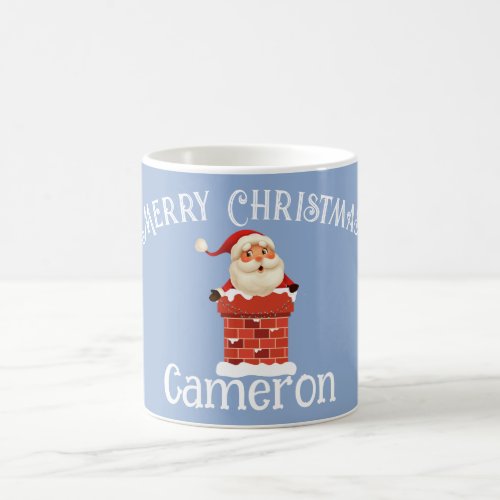 Santa Claus in a Chimney Custom Name Christmas Coffee Mug