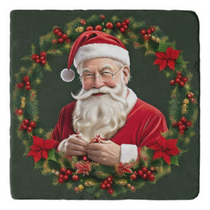Santa Claus in a Festive Wreath Trivet