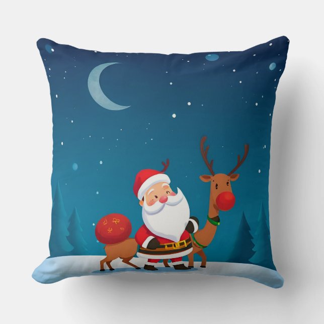 Santa Claus in a Magical Winter Scene Throw Pillow (Front)