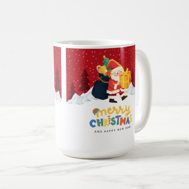 Santa Claus in a Magical Winter Wonderland — Merry Coffee Mug (Front Right)