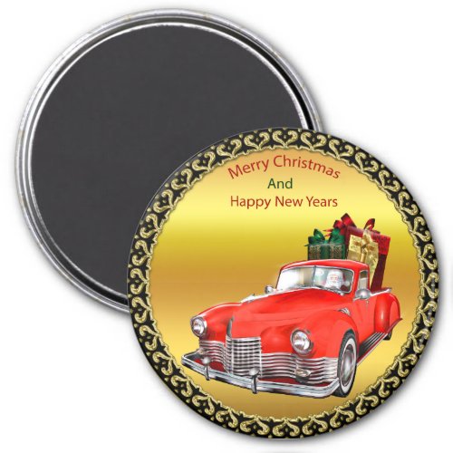 Santa Claus in a red old timer antique vintage car Magnet