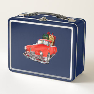 Santa Claus in a red old timer antique vintage car Metal Lunch Box