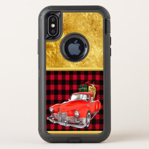 Santa Claus in a red old timer antique vintage car OtterBox Defender iPhone X Case
